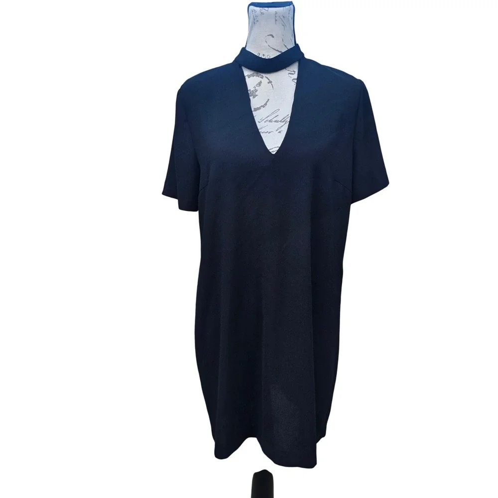 Zara Woman Black Dress Cut Out Choker Neck Short Sleeve Mini‎ Medium
